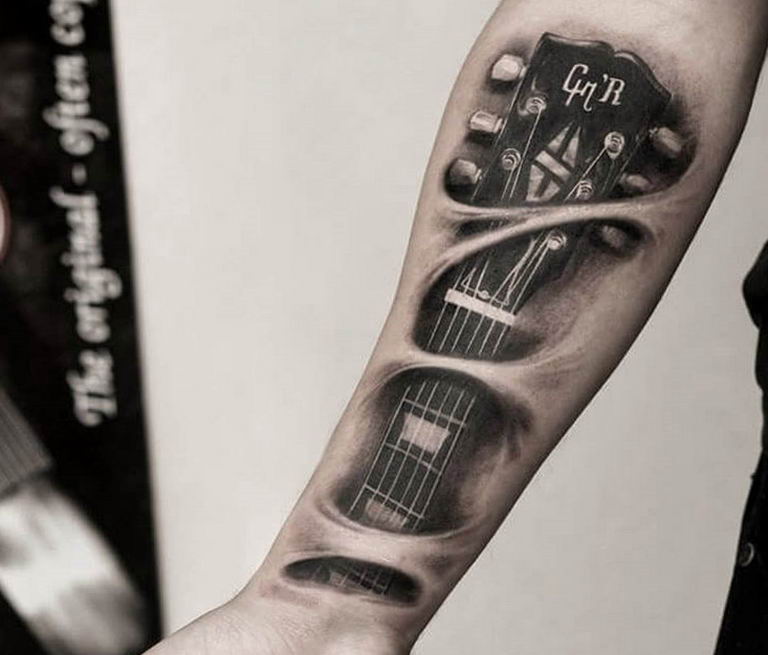 photo tattoo guitar 25.01.2019 №008 - drawing tattoo with a guitar - tattoovalue.net