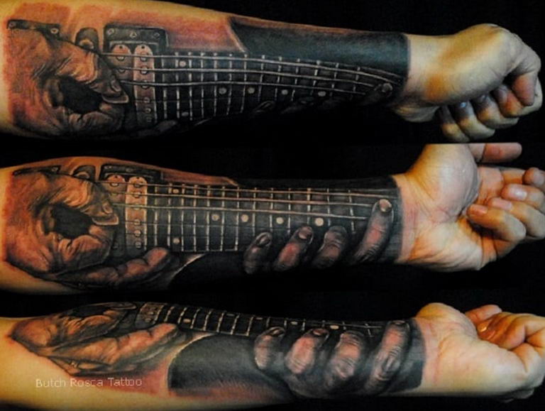 photo tattoo guitar 25.01.2019 №010 - drawing tattoo with a guitar - tattoovalue.net