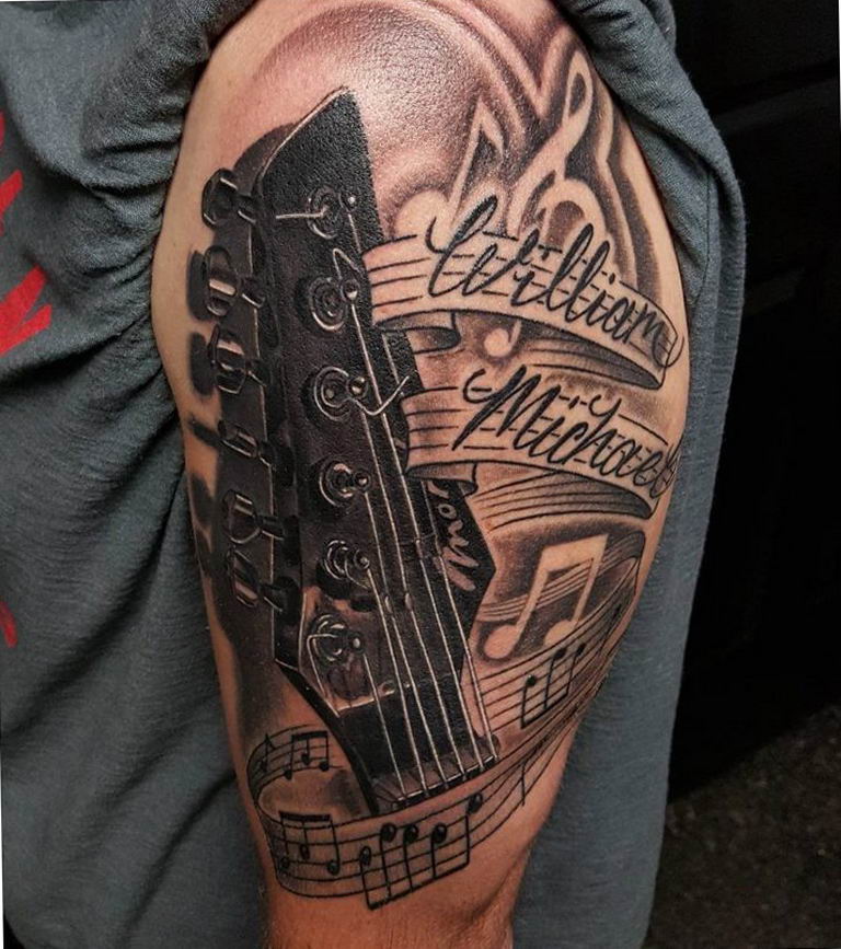 photo tattoo guitar 25.01.2019 №020 - drawing tattoo with a guitar - tattoovalue.net