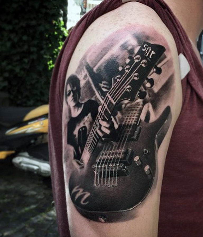 photo tattoo guitar 25.01.2019 №039 - drawing tattoo with a guitar - tattoovalue.net
