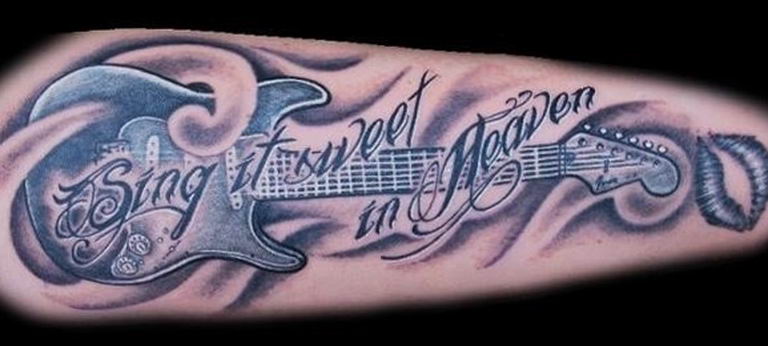 photo tattoo guitar 25.01.2019 №066 - drawing tattoo with a guitar - tattoovalue.net