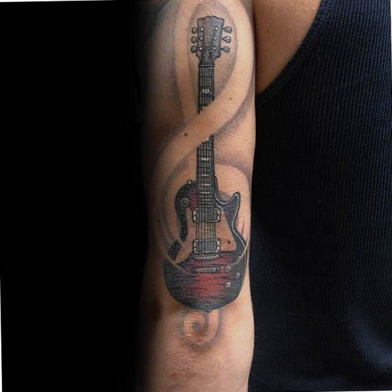 photo tattoo guitar 25.01.2019 №072 - drawing tattoo with a guitar - tattoovalue.net