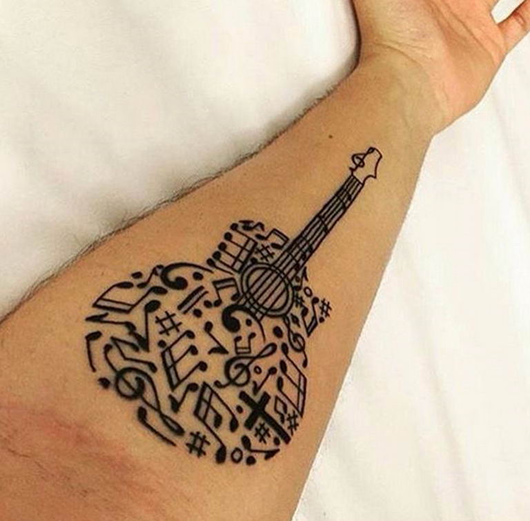 photo tattoo guitar 25.01.2019 №083 - drawing tattoo with a guitar - tattoovalue.net