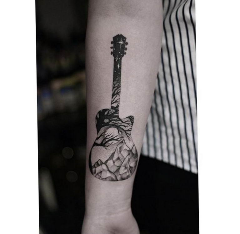 photo tattoo guitar 25.01.2019 №153 - drawing tattoo with a guitar - tattoovalue.net