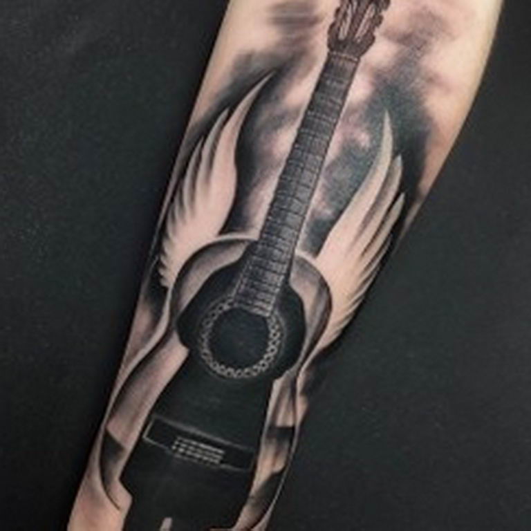 photo tattoo guitar 25.01.2019 №158 - drawing tattoo with a guitar - tattoovalue.net