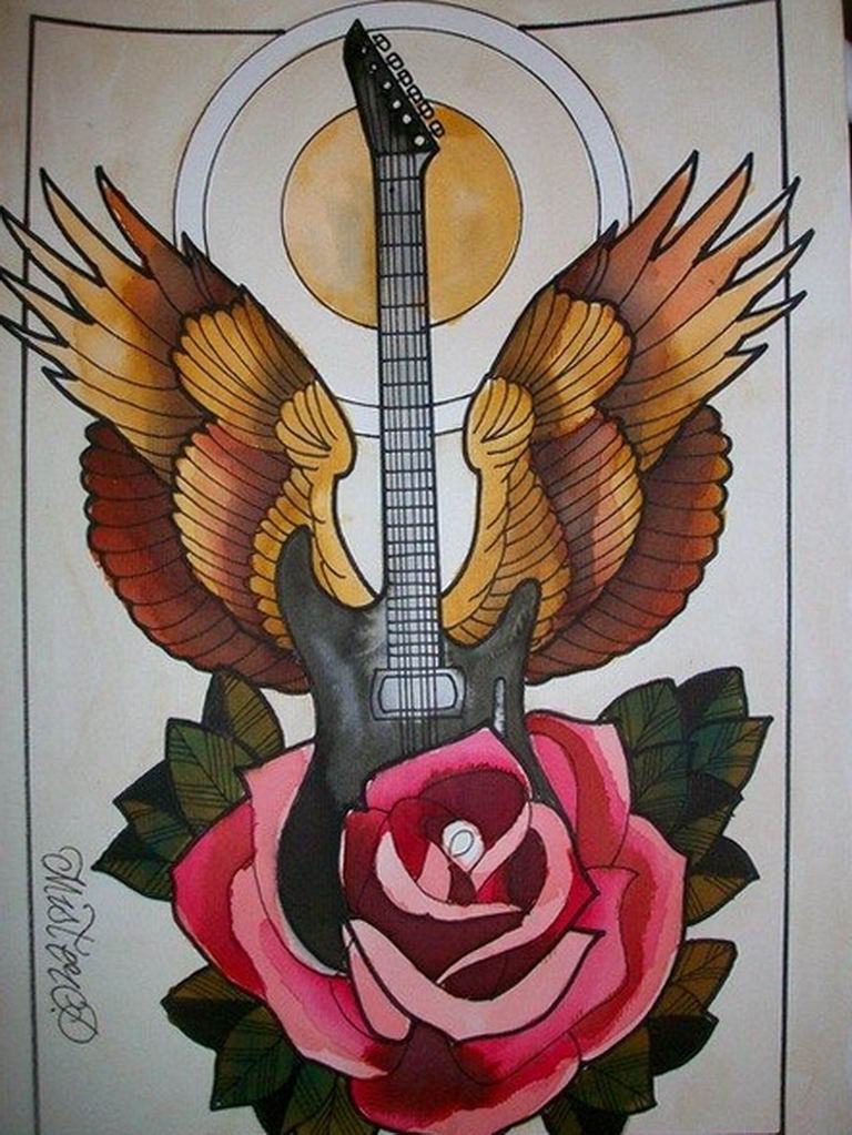 photo tattoo guitar 25.01.2019 №241 - drawing tattoo with a guitar - tattoovalue.net