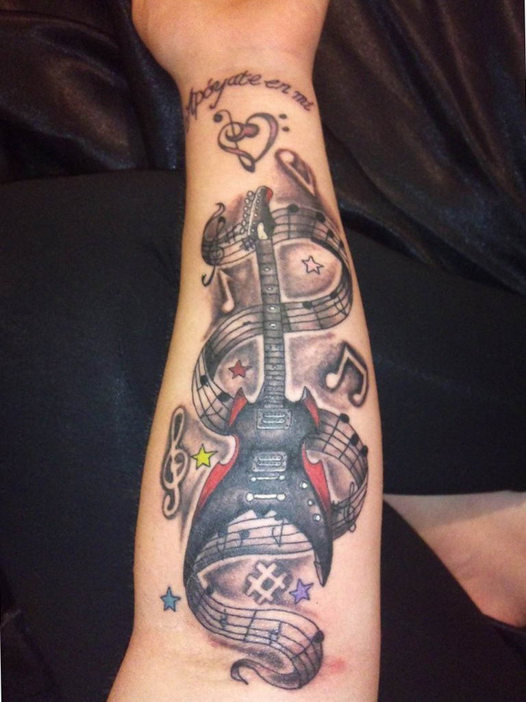 photo tattoo guitar 25.01.2019 №301 - drawing tattoo with a guitar - tattoovalue.net
