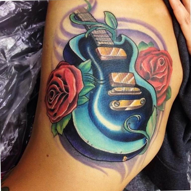 photo tattoo guitar 25.01.2019 №304 - drawing tattoo with a guitar - tattoovalue.net
