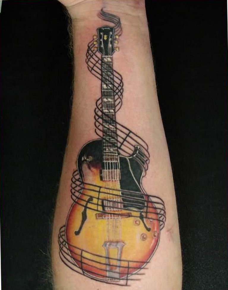 photo tattoo guitar 25.01.2019 №313 - drawing tattoo with a guitar - tattoovalue.net
