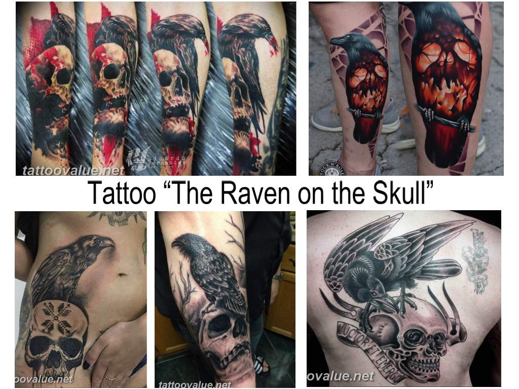 The Meaning of the Tattoo The Raven on the Skull - information about the picture and photo examples of finished tattoos