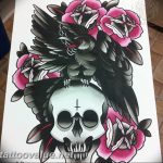 photo tattoo raven on the skull 18.02.2019 №047 - tattoo with skull and raven - tattoovalue.net
