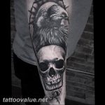 photo tattoo raven on the skull 18.02.2019 №056 - tattoo with skull and raven - tattoovalue.net