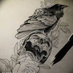 photo tattoo raven on the skull 18.02.2019 №094 - tattoo with skull and raven - tattoovalue.net