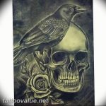 photo tattoo raven on the skull 18.02.2019 №158 - tattoo with skull and raven - tattoovalue.net