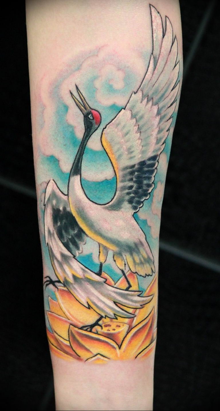 Photo tattoo crane 01.03.2019 №094 - idea for tattoo drawing crane - tattoovalue.net
