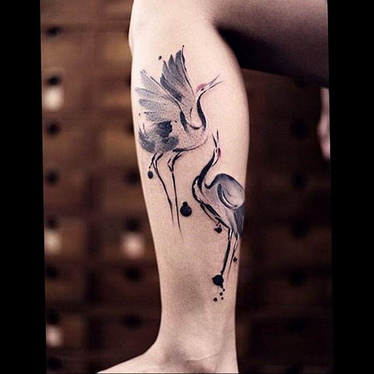 Photo tattoo crane 01.03.2019 №113 - idea for tattoo drawing crane - tattoovalue.net