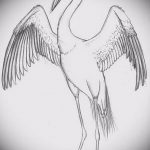 Pencil sketch style crane tattoo, featuring delicate lines and a hand-drawn aesthetic. A beautiful and artistic tattoo design for nature lovers.