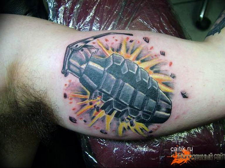 grenade tattoo photo 01.03.2019 №045 - idea for drawing a grenade tattoo - tattoovalue.net