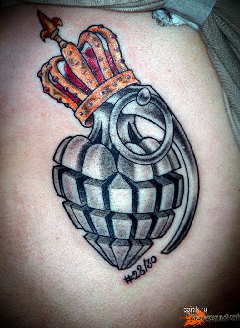 grenade tattoo photo 01.03.2019 №057 - idea for drawing a grenade tattoo - tattoovalue.net