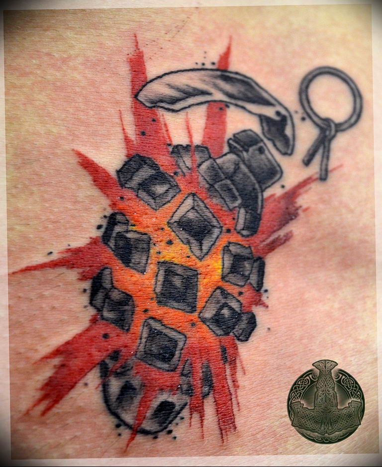 grenade tattoo photo 01.03.2019 №097 - idea for drawing a grenade tattoo - tattoovalue.net