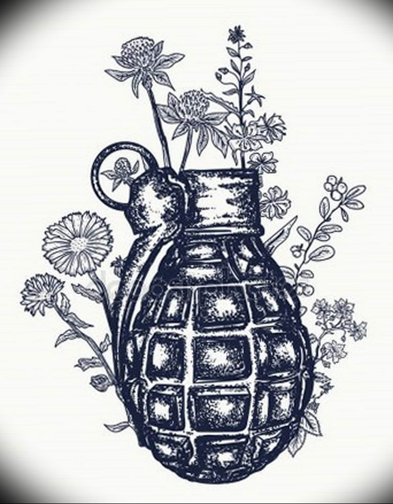 grenade tattoo photo 01.03.2019 №122 - idea for drawing a grenade tattoo - tattoovalue.net