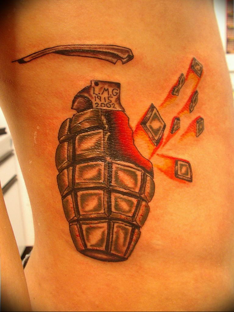 grenade tattoo photo 01.03.2019 №155 - idea for drawing a grenade tattoo - tattoovalue.net