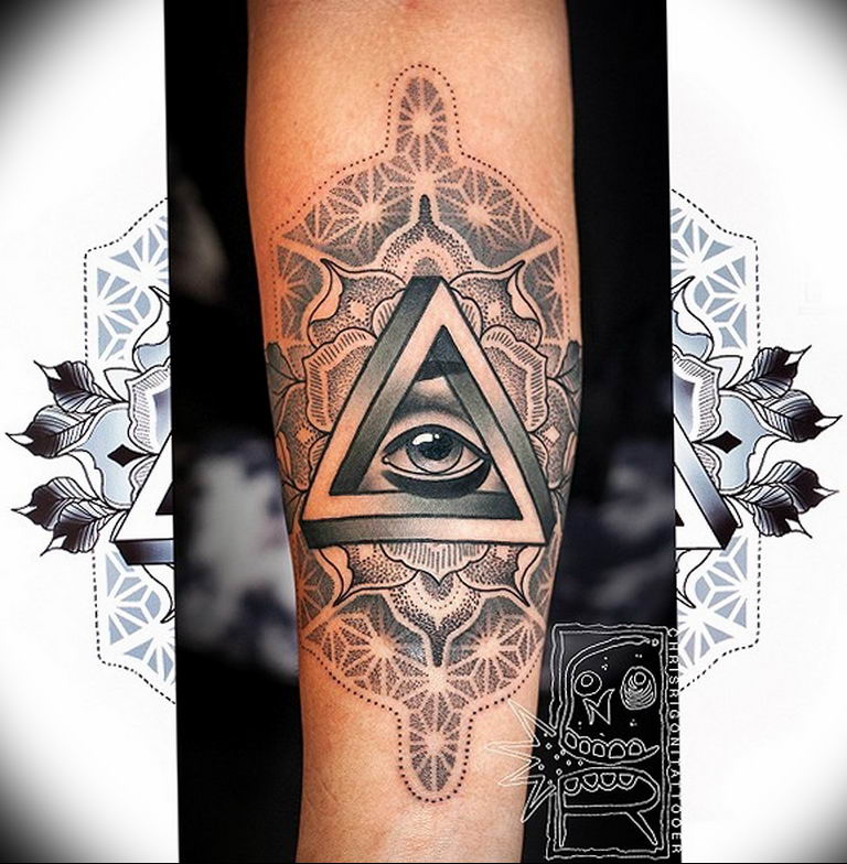 photo eye in triangle tattoo 03.03.2019 №074 - idea for eye in triangle tattoo - tattoovalue.net