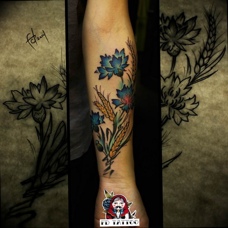 photo tattoo cornflower 03.03.2019 №117 - idea for a tattoo with cornflower - tattoovalue.net