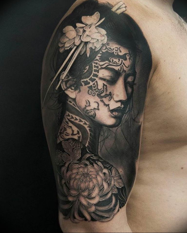 Geisha tattoo meaning history, features of the picture, photos