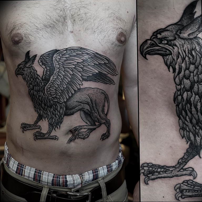 photo tattoo griffin 04.03.2019 №051 - idea for drawing a tattoo with a griffin - tattoovalue.net