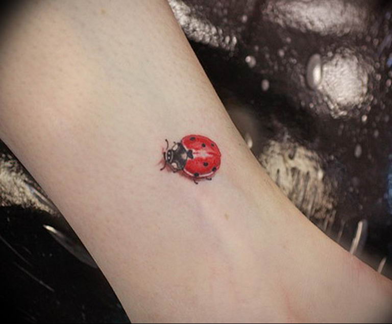 Right Back Shoulder Ladybug Tattoo For Girls