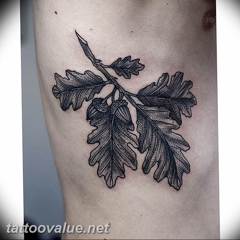 Photo oak leaves tattoo  №076 - oak leaves tattoo idea -   