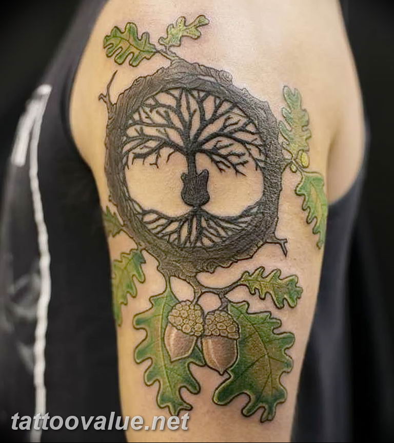 Photo oak leaves tattoo 25.05.2019 №025 - oak leaves tattoo idea - tattoovalue.net