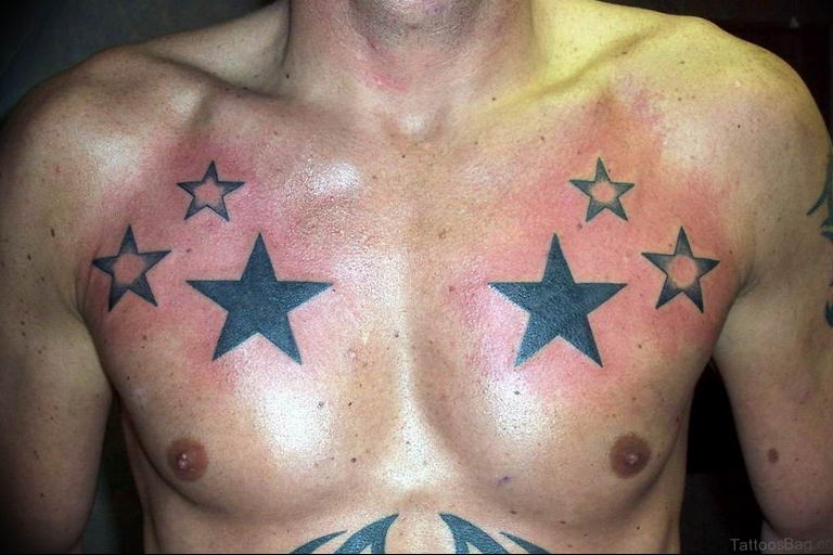 Minimalist north star tattoo on the chest