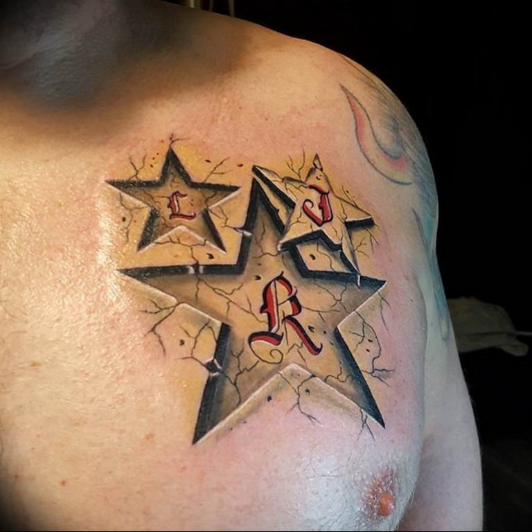 Photo star tattoo on chest  №080 - star tattoo example -   