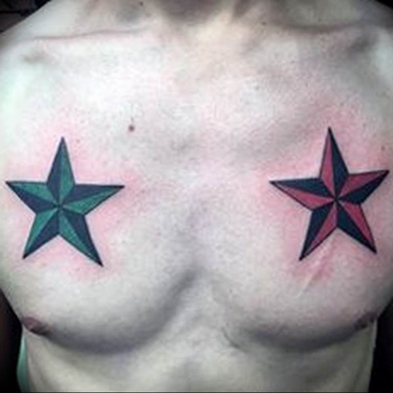 Photo star tattoo on chest 19.06.2019 №002 - star tattoo example - tattoovalue.net