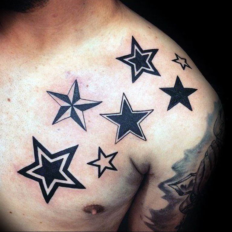 Photo star tattoo on chest 19.06.2019 №003 - star tattoo example - tattoovalue.net