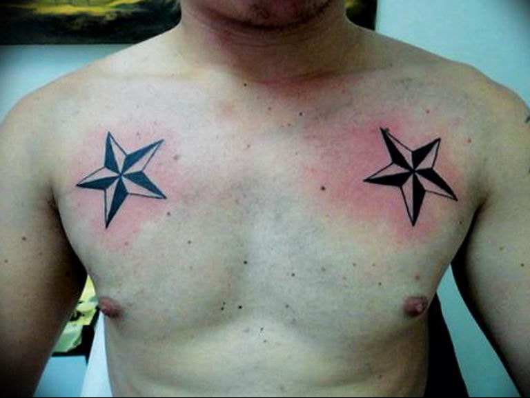 Photo star tattoo on chest 19.06.2019 №011 - star tattoo example - tattoovalue.net