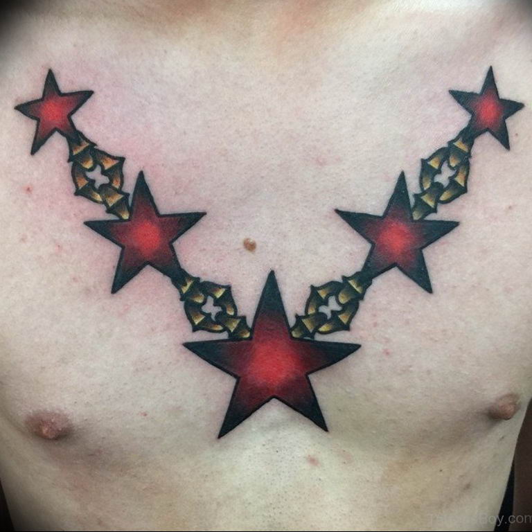 Photo star tattoo on chest 19.06.2019 №027 - star tattoo example - tattoovalue.net