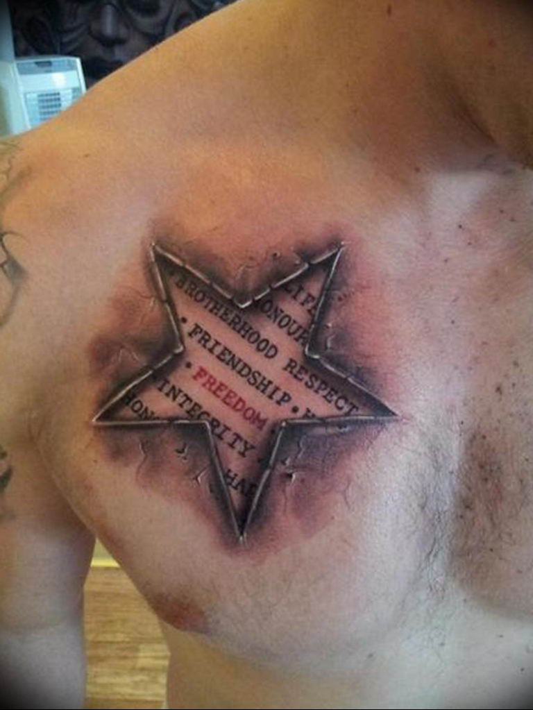 Photo star tattoo on chest 19.06.2019 №060 - star tattoo example - tattoovalue.net