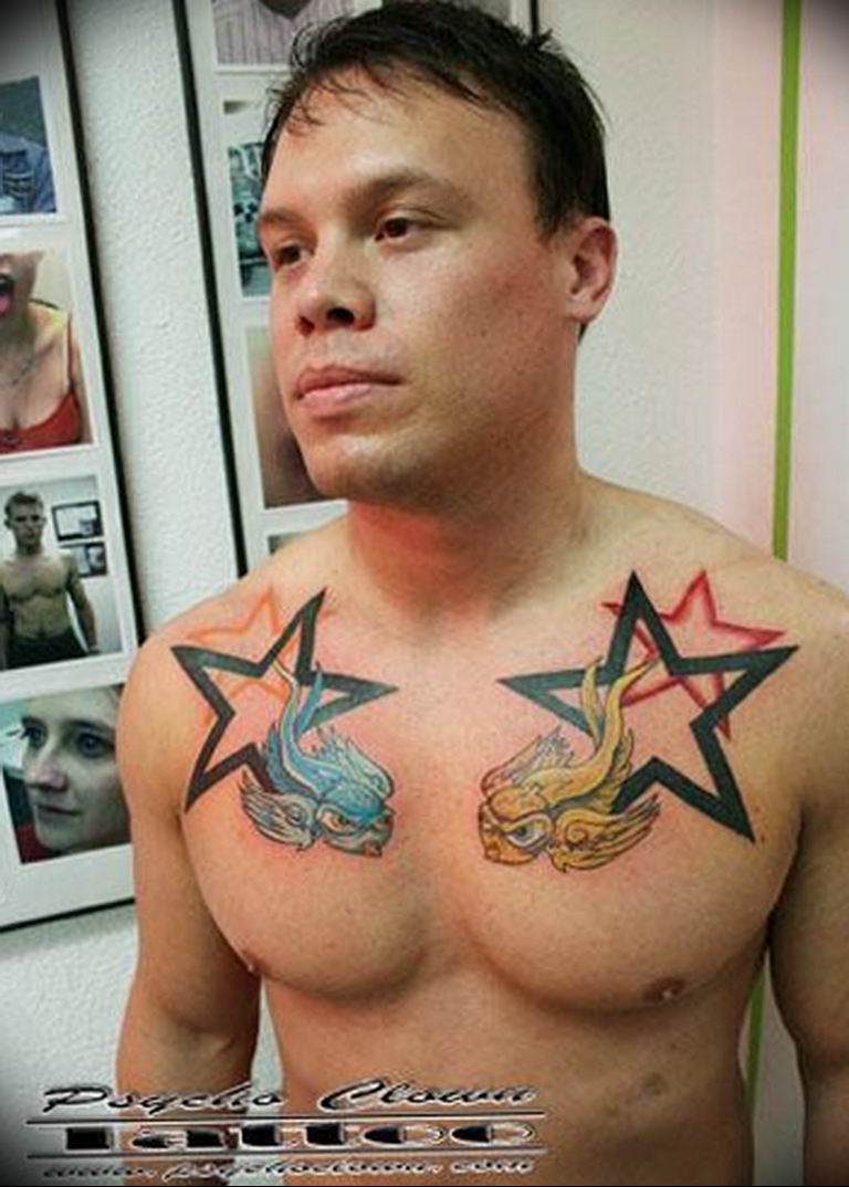 Photo star tattoo on chest 19.06.2019 №077 - star tattoo example - tattoovalue.net