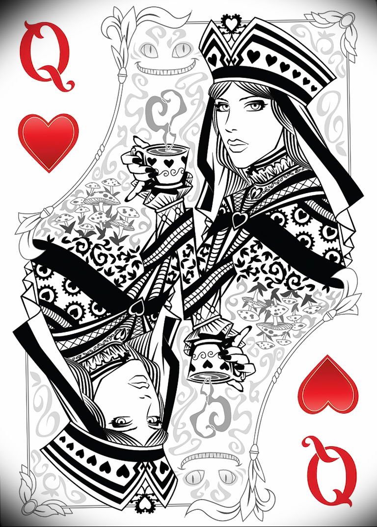 Lady of Hearts tattoo card 12.07.2019 №025 - an example of a drawing - tattoovalue.net