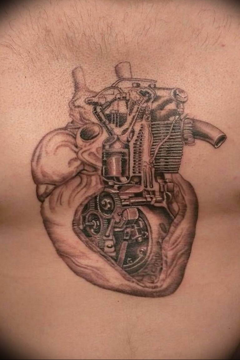 Motor in a heart tattoo  Engine tattoo Biomechanical tattoo Tattoos for  guys