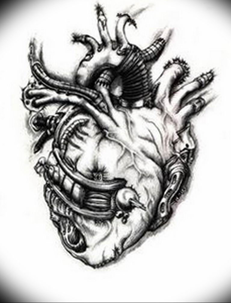Photo biomechanics heart tattoo 30.07.2019 №006 - biomechanics tattoo - tattoovalue.net