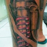 Photo biomechanics on the calf tattoo 30.07.2019 №025 - biomechanics tattoo - tattoovalue.net