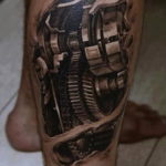 Photo biomechanics tattoo on leg 30.07.2019 №006 - biomechanics tattoo - tattoovalue.net