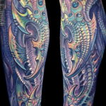 Photo biomechanics tattoo on leg 30.07.2019 №043 - biomechanics tattoo - tattoovalue.net