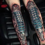 Photo biomechanics tattoo on leg 30.07.2019 №045 - biomechanics tattoo - tattoovalue.net