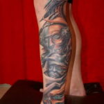 Photo biomechanics tattoo on leg 30.07.2019 №052 - biomechanics tattoo - tattoovalue.net