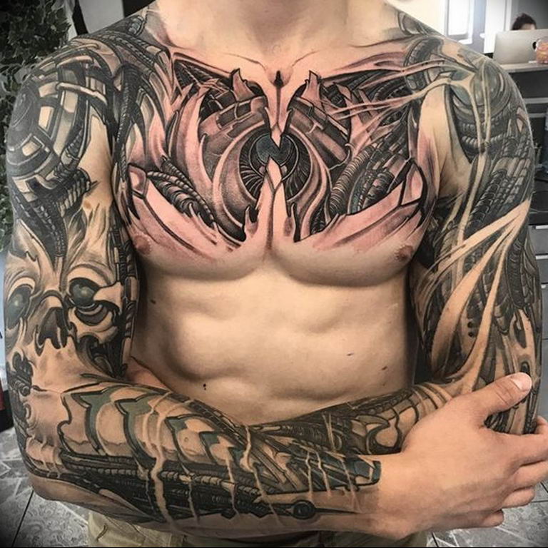 Biomechanical chest tattoo  ลายสก ภาพรางลายสก ภาพ